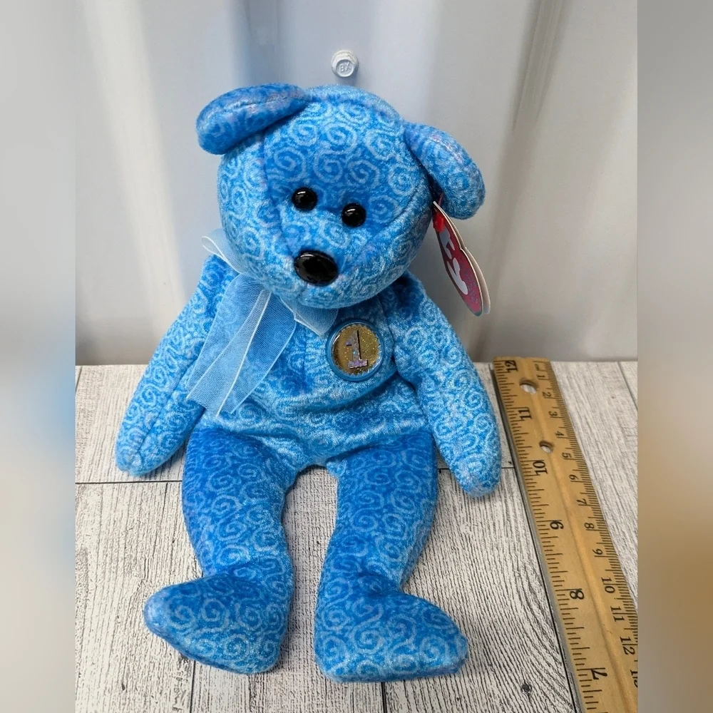 Ty Blue and White Swirl Stuffed Bear